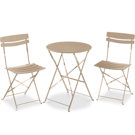 3-Piece Small Folding Patio Bistro Set w/ 2 Chairs