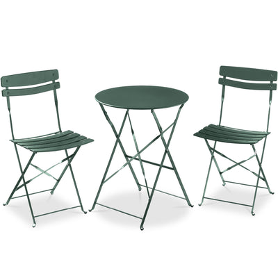 3-Piece Small Folding Patio Bistro Set w/ 2 Chairs
