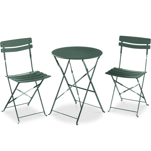 3-Piece Small Folding Patio Bistro Set w/ 2 Chairs