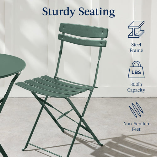 3-Piece Small Folding Patio Bistro Set w/ 2 Chairs