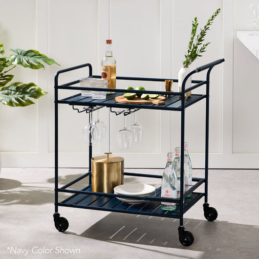 2-Tier Rolling Bar Cart Indoor/Outdoor w/ Shelves, Wine Rack, Locking Wheels