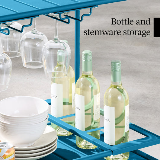 2-Tier Rolling Bar Cart Indoor/Outdoor w/ Shelves, Wine Rack, Locking Wheels