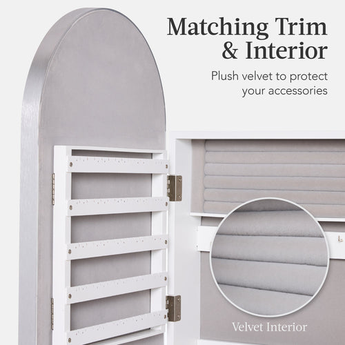 Door/Wall Mounted Arch Mirror Jewelry Armoire, w/ Metal Frame, Built-In Lock