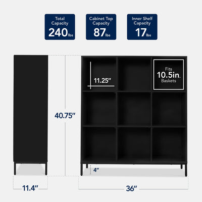 Elevated 9-Cube Storage Organizer, 11in Bookshelf, w/ Metal Legs