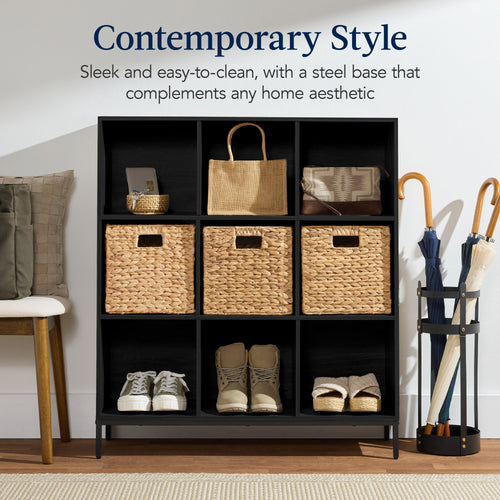 Elevated 9-Cube Storage Organizer, 11in Bookshelf, w/ Metal Legs