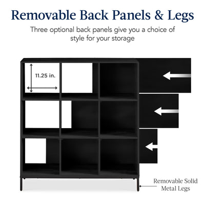 Elevated 9-Cube Storage Organizer, 11in Bookshelf, w/ Metal Legs