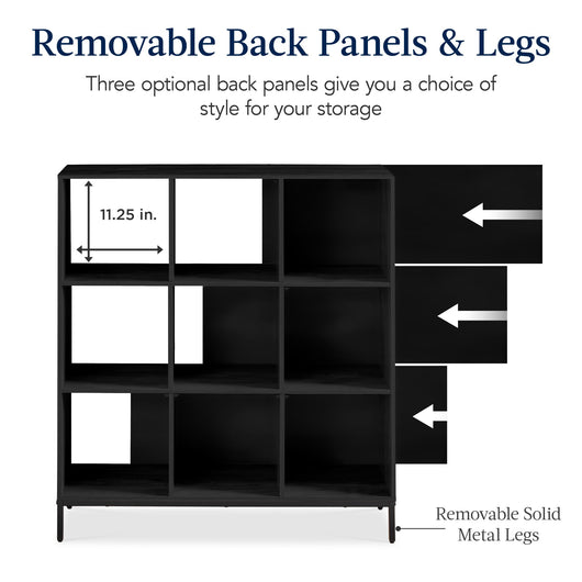 Elevated 9-Cube Storage Organizer, 11in Bookshelf, w/ Metal Legs