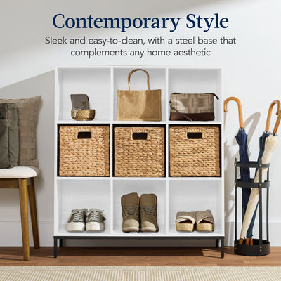 Elevated 9-Cube Storage Organizer, 11in Bookshelf, w/ Metal Legs