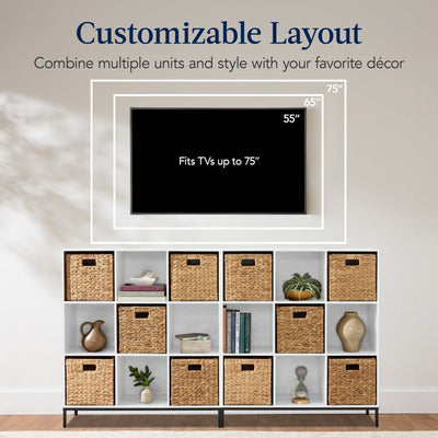 Elevated 9-Cube Storage Organizer, 11in Bookshelf, w/ Metal Legs