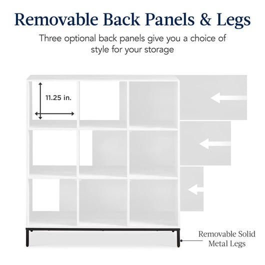 Elevated 9-Cube Storage Organizer, 11in Bookshelf, w/ Metal Legs