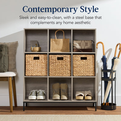 Elevated 9-Cube Storage Organizer, 11in Bookshelf, w/ Metal Legs