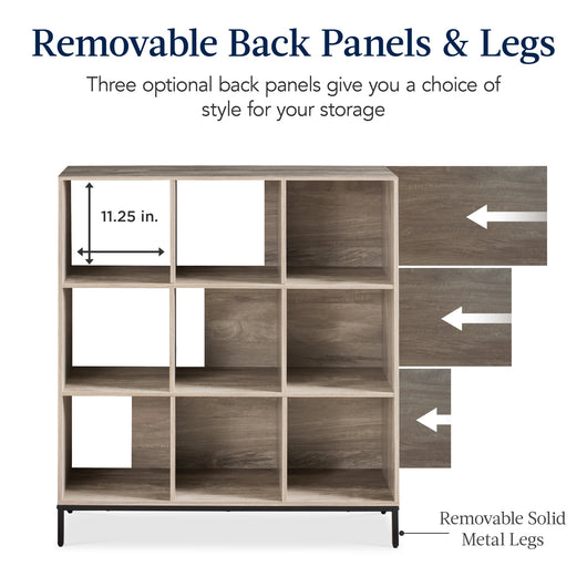 Elevated 9-Cube Storage Organizer, 11in Bookshelf, w/ Metal Legs