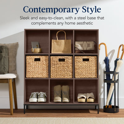 Elevated 9-Cube Storage Organizer, 11in Bookshelf, w/ Metal Legs