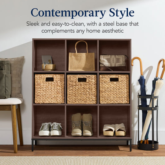 Elevated 9-Cube Storage Organizer, 11in Bookshelf, w/ Metal Legs