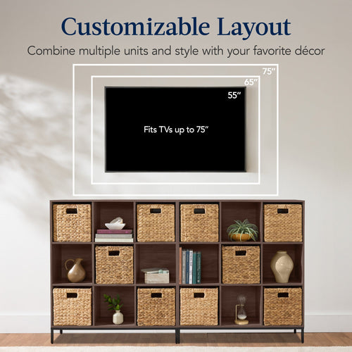 Elevated 9-Cube Storage Organizer, 11in Bookshelf, w/ Metal Legs