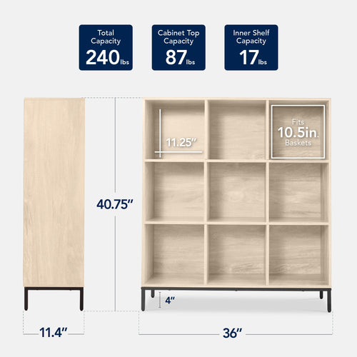 Elevated 9-Cube Storage Organizer, 11in Bookshelf, w/ Metal Legs