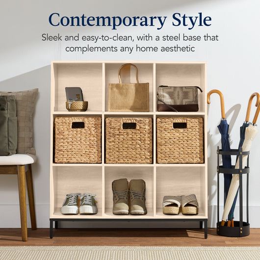 Elevated 9-Cube Storage Organizer, 11in Bookshelf, w/ Metal Legs