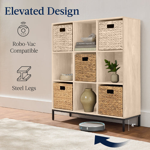 Elevated 9-Cube Storage Organizer, 11in Bookshelf, w/ Metal Legs