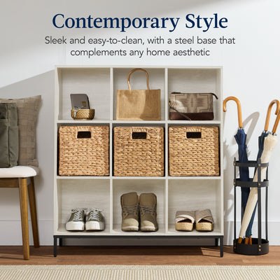 Elevated 9-Cube Storage Organizer, 11in Bookshelf, w/ Metal Legs