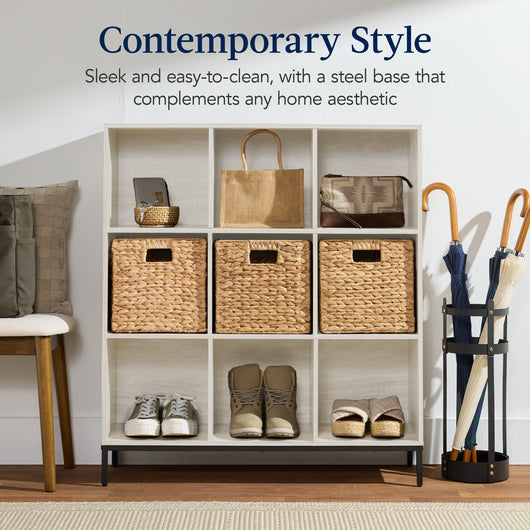 Elevated 9-Cube Storage Organizer, 11in Bookshelf, w/ Metal Legs