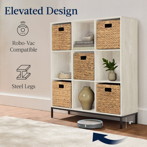 Elevated 9-Cube Storage Organizer, 11in Bookshelf, w/ Metal Legs