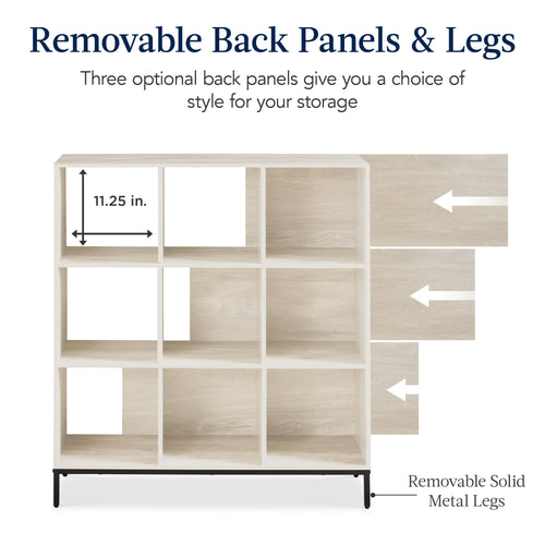 Elevated 9-Cube Storage Organizer, 11in Bookshelf, w/ Metal Legs