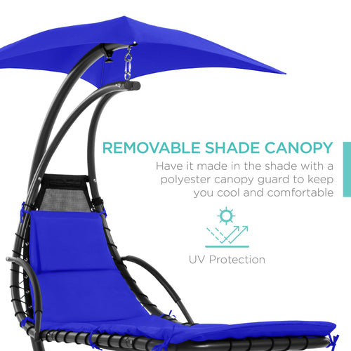 Hanging Curved Chaise Lounge Chair w/ Built-In Pillow, Removable Canopy