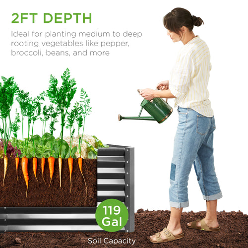 Outdoor Raised Metal Garden Bed for Vegetables, Flowers, Herbs - 4x2x2ft
