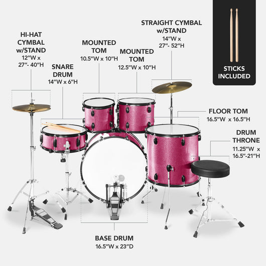 5-Piece Full Size Drum Set For Adults