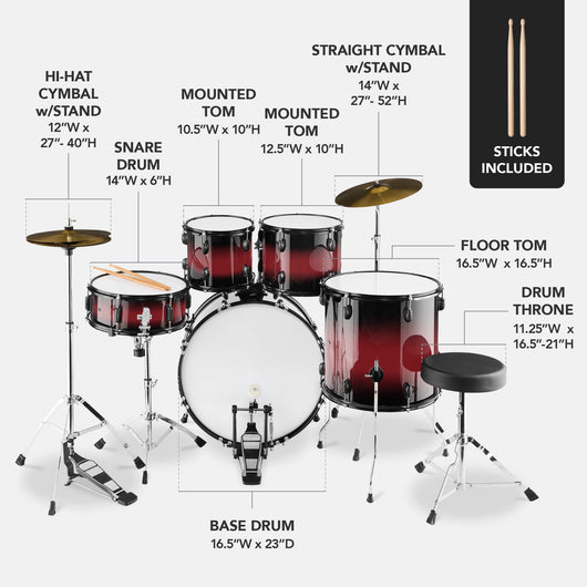 5-Piece Full Size Drum Set For Adults
