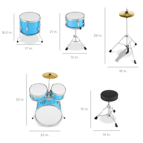 Kids Beginner All Wood Acoustic Drum Kit Starter Set w/ Stool, Drumsticks