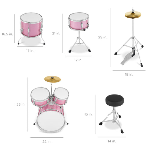 Kids Beginner All Wood Acoustic Drum Kit Starter Set w/ Stool, Drumsticks