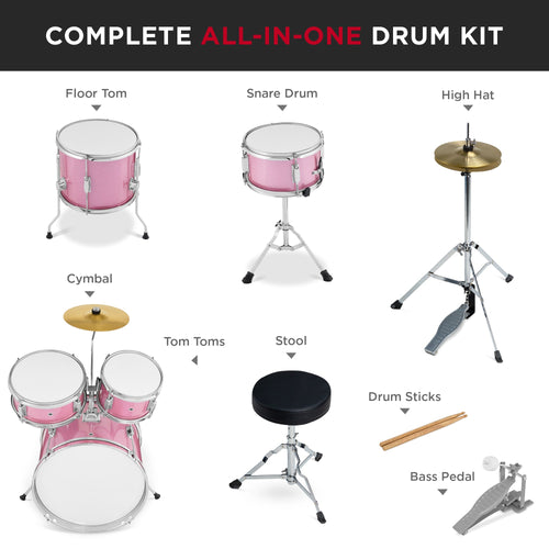 Kids Beginner All Wood Acoustic Drum Kit Starter Set w/ Stool, Drumsticks