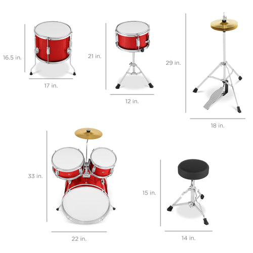 Kids Beginner All Wood Acoustic Drum Kit Starter Set w/ Stool, Drumsticks