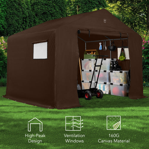 Outdoor Fabric Storage Shed w/ Metal Frame, Dual Zipper Doors - 10x8ft
