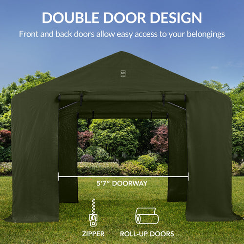 Outdoor Fabric Storage Shed w/ Metal Frame, Dual Zipper Doors - 10x8ft