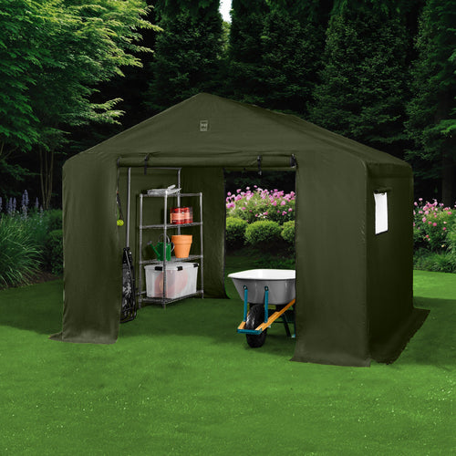 Outdoor Fabric Storage Shed w/ Metal Frame, Dual Zipper Doors - 10x8ft