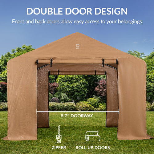 Outdoor Fabric Storage Shed w/ Metal Frame, Dual Zipper Doors - 10x8ft