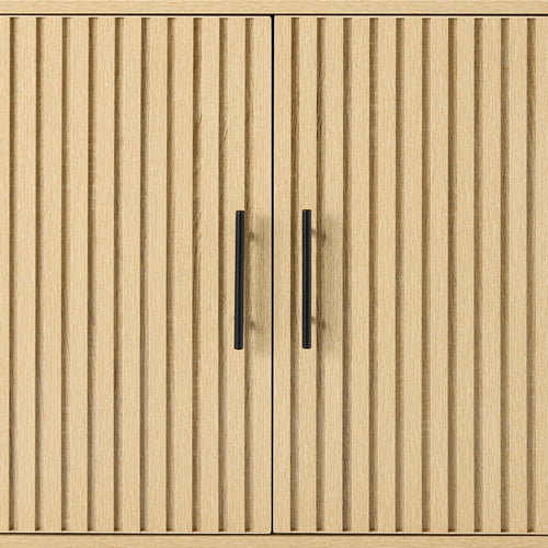 2-Door Slatted Storage Cabinet Accent Furniture w/ Foot Pads