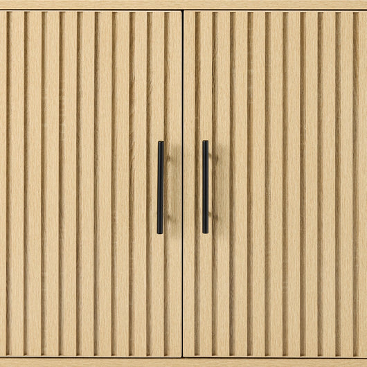 2-Door Slatted Storage Cabinet Accent Furniture w/ Foot Pads