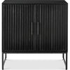2-Door Slatted Storage Cabinet Accent Furniture w/ Foot Pads