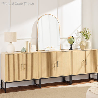 2-Door Slatted Storage Cabinet Accent Furniture w/ Foot Pads