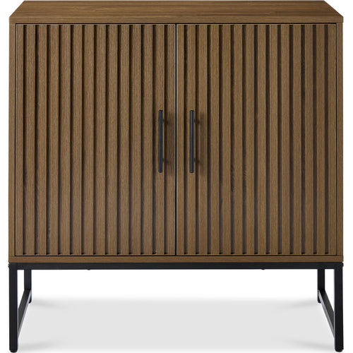 2-Door Slatted Storage Cabinet Accent Furniture w/ Foot Pads
