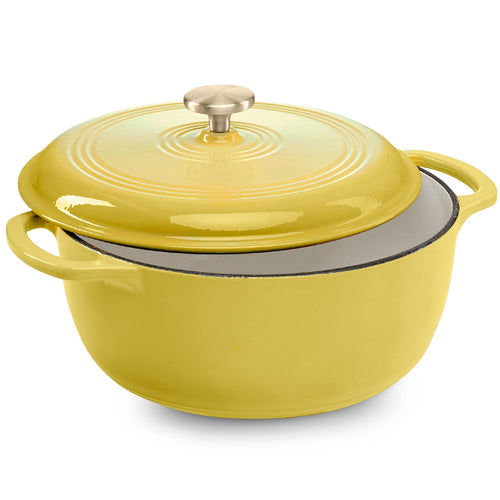Cast-Iron Dutch Oven Kitchen Cookware w/ Enamel, Handles - 6qt