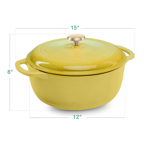Cast-Iron Dutch Oven Kitchen Cookware w/ Enamel, Handles - 7.5qt