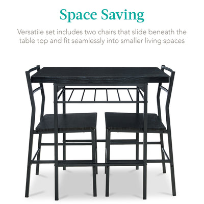 3-Piece Modern Square Dining Set w/ Storage Rack