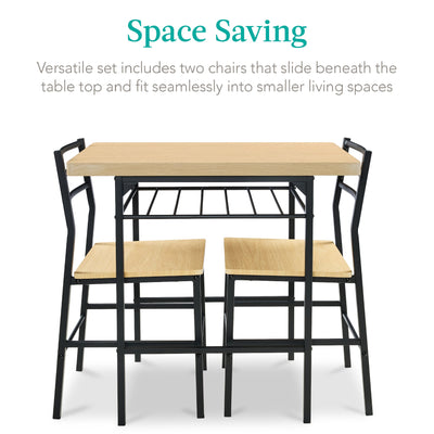 3-Piece Modern Square Dining Set w/ Storage Rack