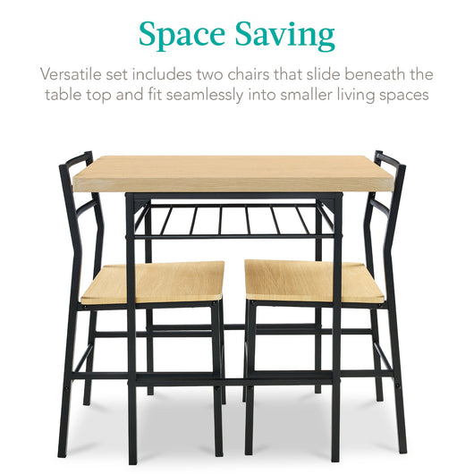3-Piece Modern Square Dining Set w/ Storage Rack