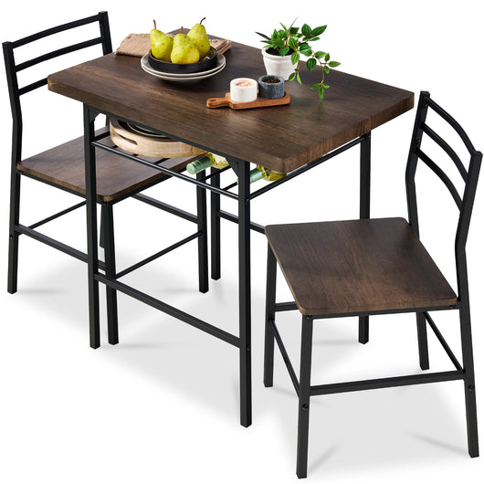 3-Piece Modern Square Dining Set w/ Storage Rack