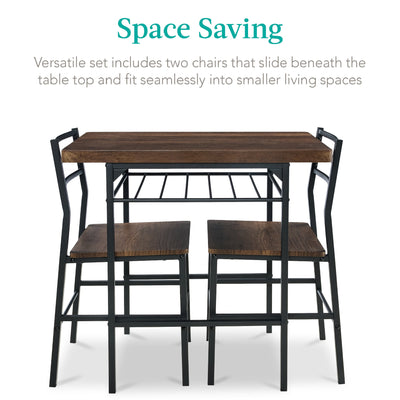 3-Piece Modern Square Dining Set w/ Storage Rack